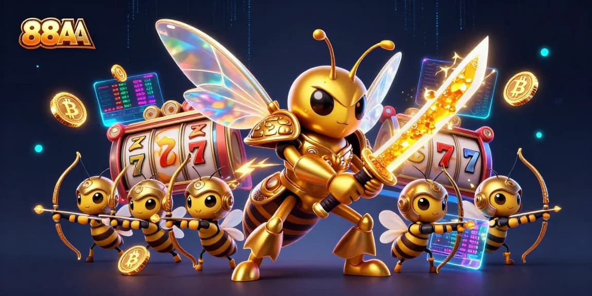 88AA players engaging with vibrant slot machines in an ultra-detailed 3D casino illustration.