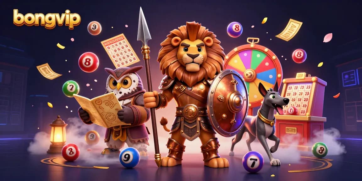 Experience the thrilling world of bongvip with vibrant lottery elements and a heroic scene.