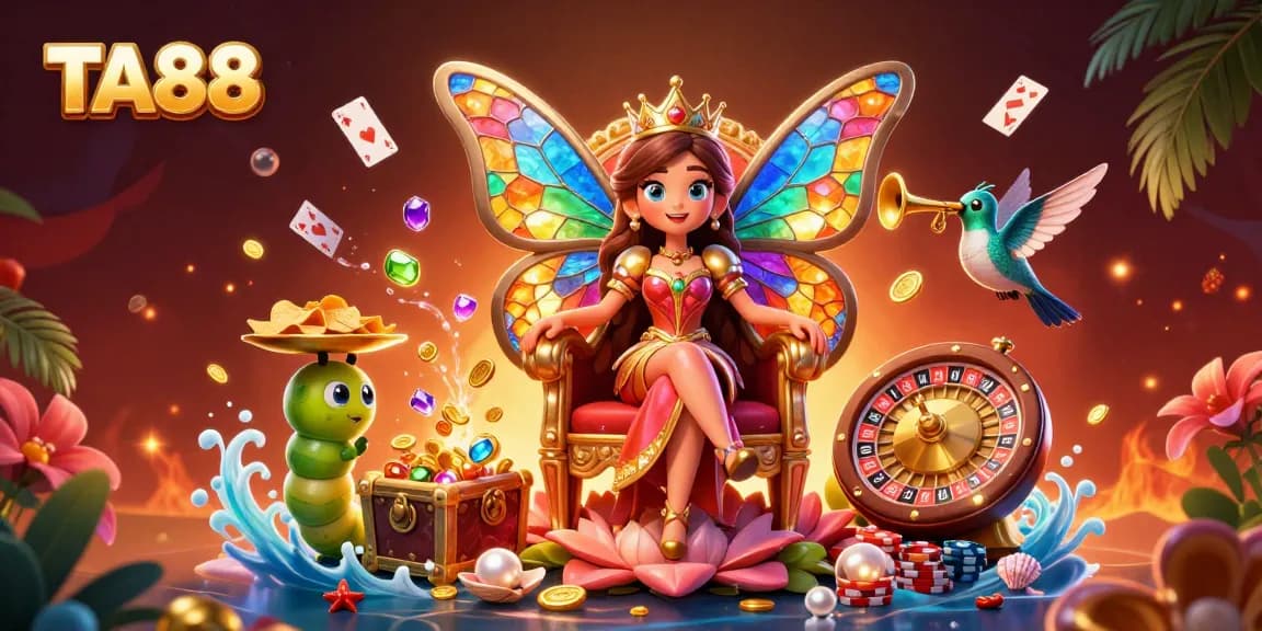 Bet on TA88 at an exciting online casino featuring vibrant characters and lively gaming elements.