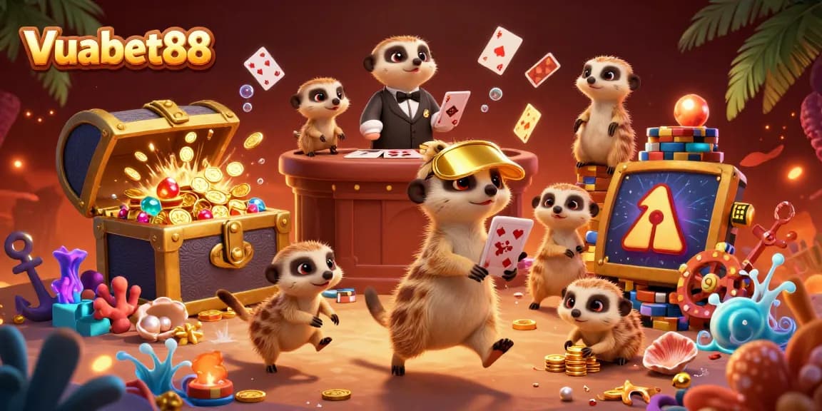 Maximize your winnings at Vuabet88 with our meerkat casino scene filled with vibrant gaming elements.