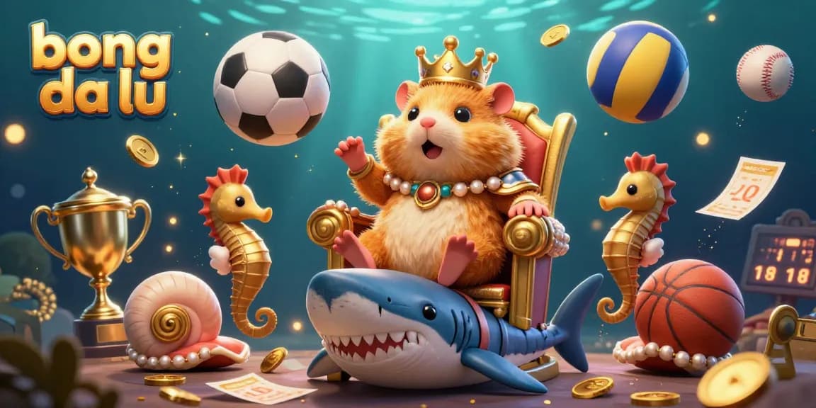 Bong da lu showcases dynamic scene with animated sports balls surrounding a golden hamster king, representing exciting betting action.