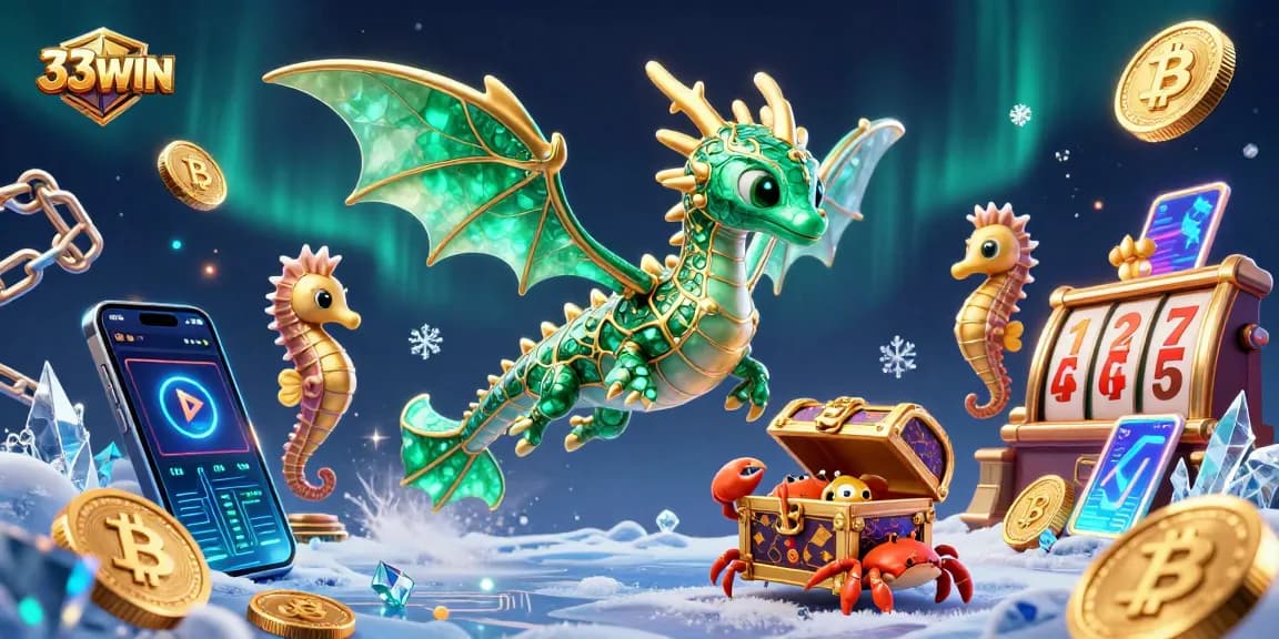 Engage with exciting slot games at 33WIN featuring dynamic 3D characters and glowing crypto elements.