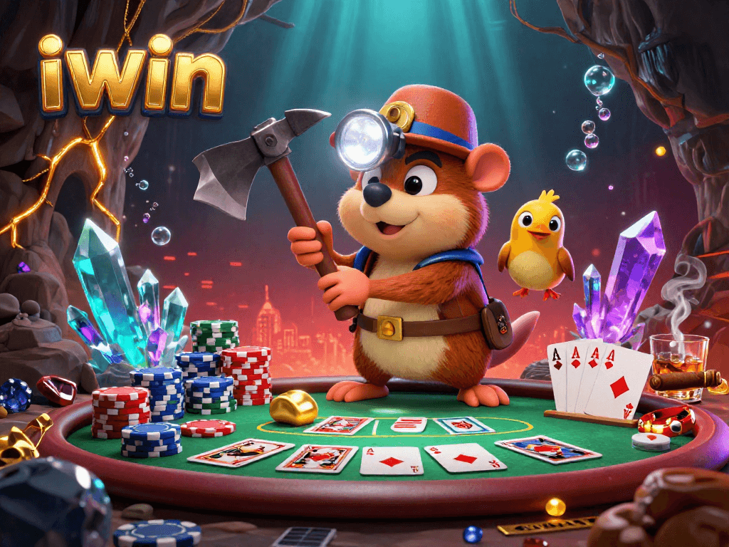 Join the fun with iwin as you watch a treasure hunter mole explore a glittering cave filled with poker elements.
