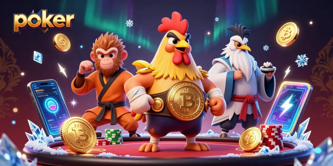 Engage in poker strategy with vibrant characters and gaming elements in a 3D illustration.