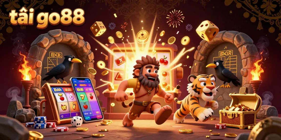 Experience excitement with tải go88 in a vibrant prehistoric casino scene of playful characters and thrilling gaming elements.