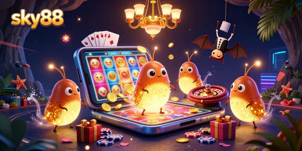 Experience exciting gaming at sky88 with glowing ambiance and vibrant casino elements.