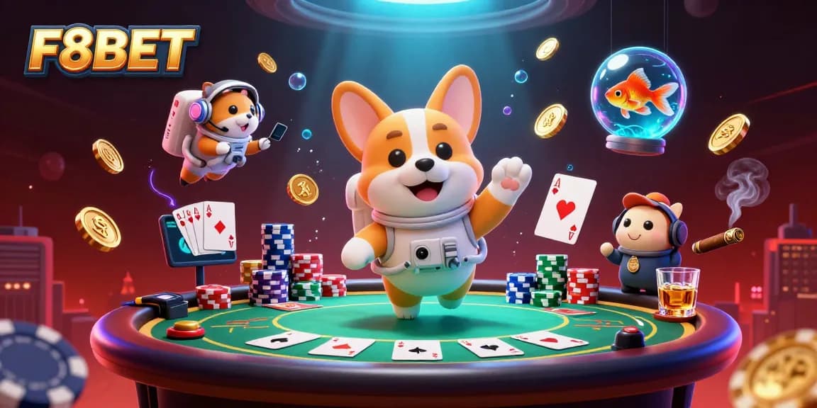 Experience exciting 3D casino action with F8BET in this vibrant, dynamic illustration.