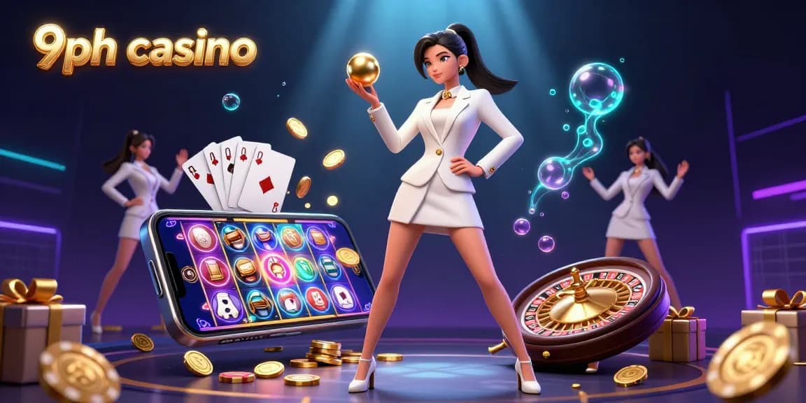 Experience the excitement of 9ph casino with a stunning 3D scene featuring an Asian woman holding a roulette ball.