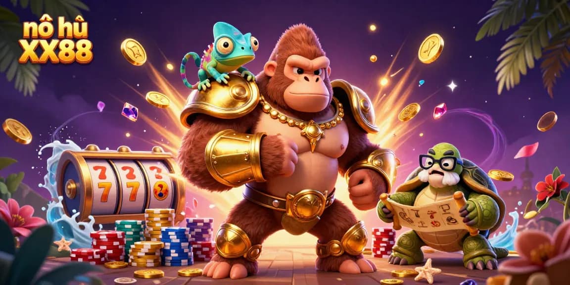 Experience the excitement of nổ hũ XX88 with vibrant characters and spinning slot reels for jackpot wins!