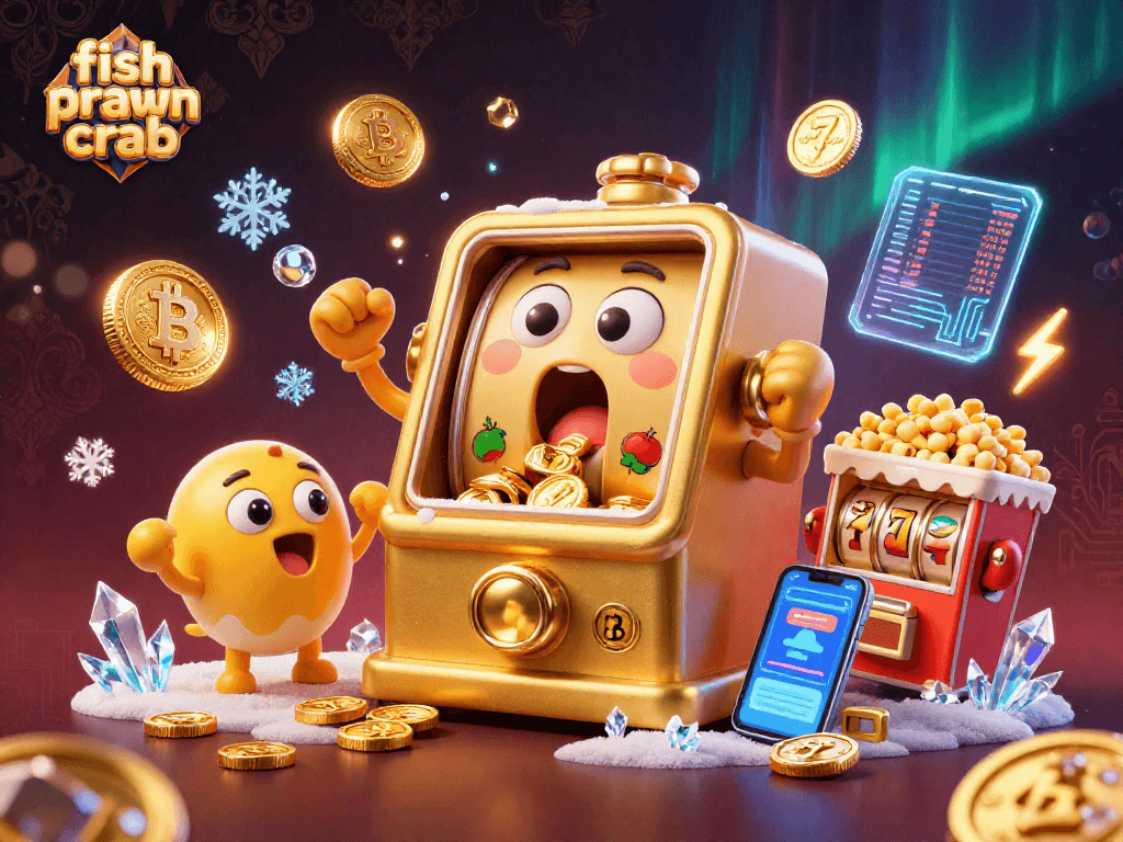 Experience the thrill of fish prawn crab gaming with vibrant slot machines and crypto elements in a rich 3D scene.