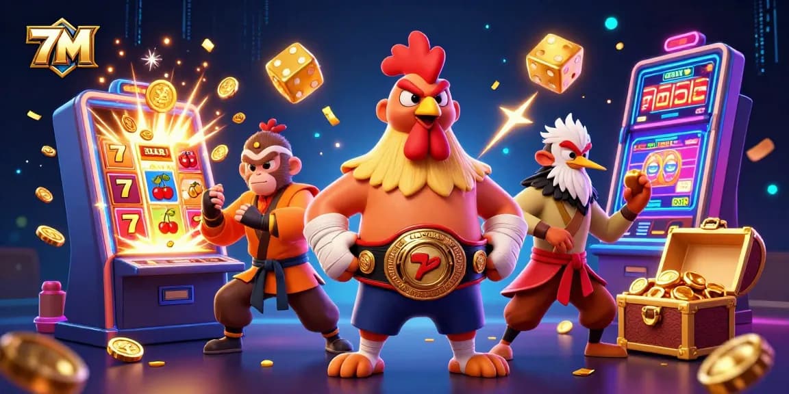 Engage with exciting 7M casino action amidst vibrant characters and dynamic slot elements.