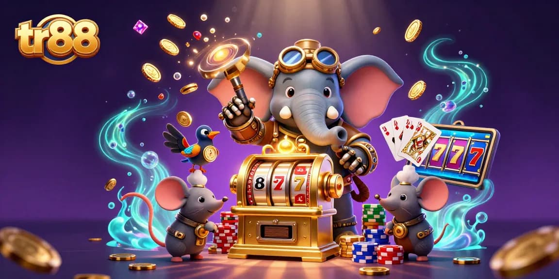 Experience thrilling gaming at tr88 with a steampunk elephant engineer and dynamic casino elements.