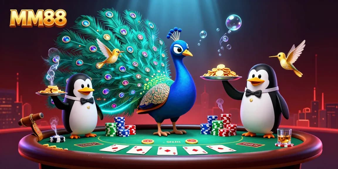 Experience thrilling poker moments with MM88 featuring vibrant casino elements and animated characters.