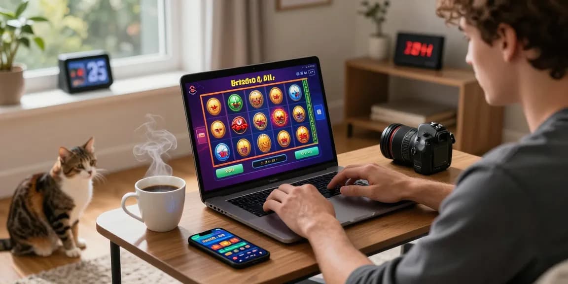Engaging scene of a player enjoying credit card casinos from home, showcasing online gameplay at https://dea.org.uk with colorful graphics and a cozy atmosphere.