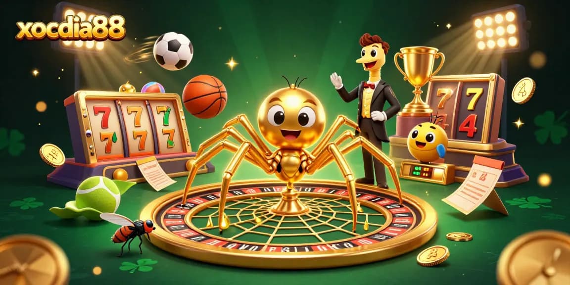 Xocdia88 engages players with a dynamic casino scene featuring a spider roulette and exciting game elements.