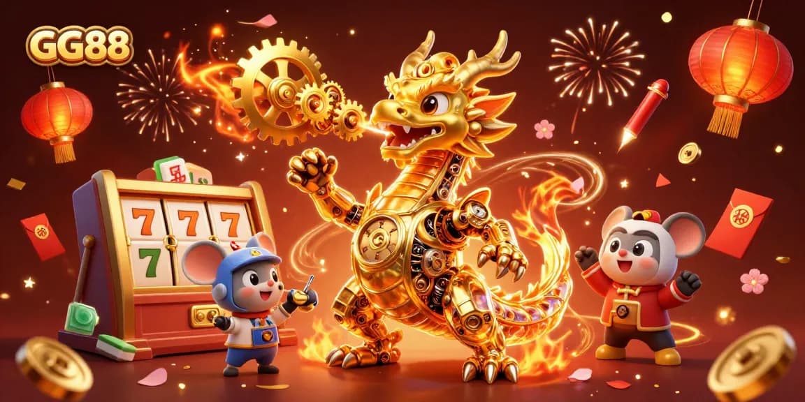 Experience the vibrant world of GG88 with a golden dragon and exciting casino elements.