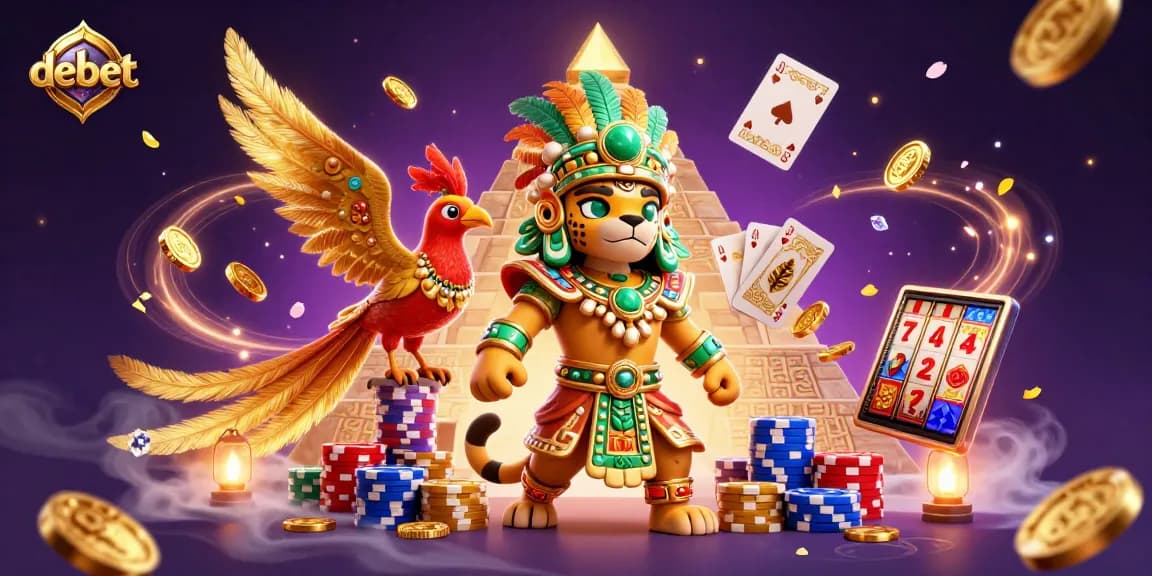 Experience debet gaming with a Mayan priest, dazzling coins, and vibrant casino elements.