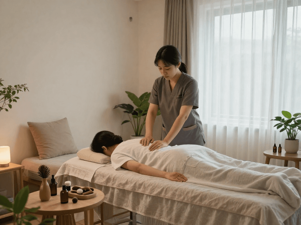 신림동출장안마 in a calming home environment with a professional therapist offering a soothing massage.