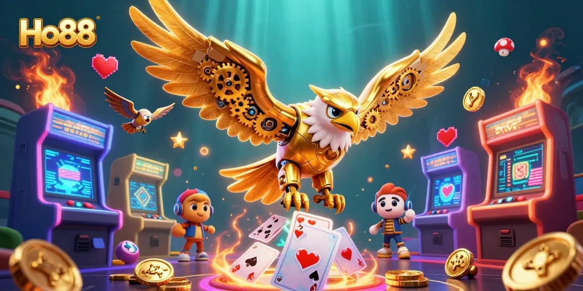 Experience thrilling gaming at Ho88 with a dynamic scene showcasing energetic elements and vibrant casino aesthetics.