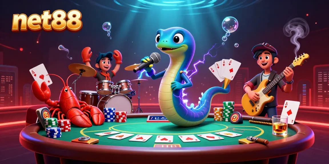 Engage with net88 betting excitement at an underwater casino, featuring vibrant characters and rich details.