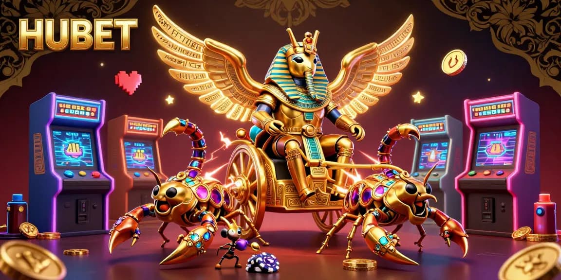 Experience thrilling games at HUBET with glowing characters and vibrant casino elements.