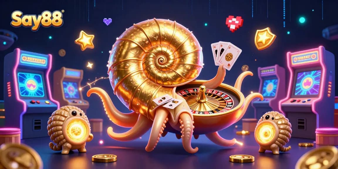 Experience thrilling gaming at Say88, featuring a giant nautilus roulette and glowing ammonites.