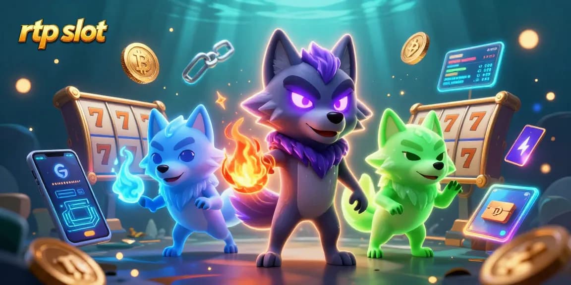 Engage with high RTP slots illustrated by packed rtp slot scene with spectacular glowing wolves and gaming elements.