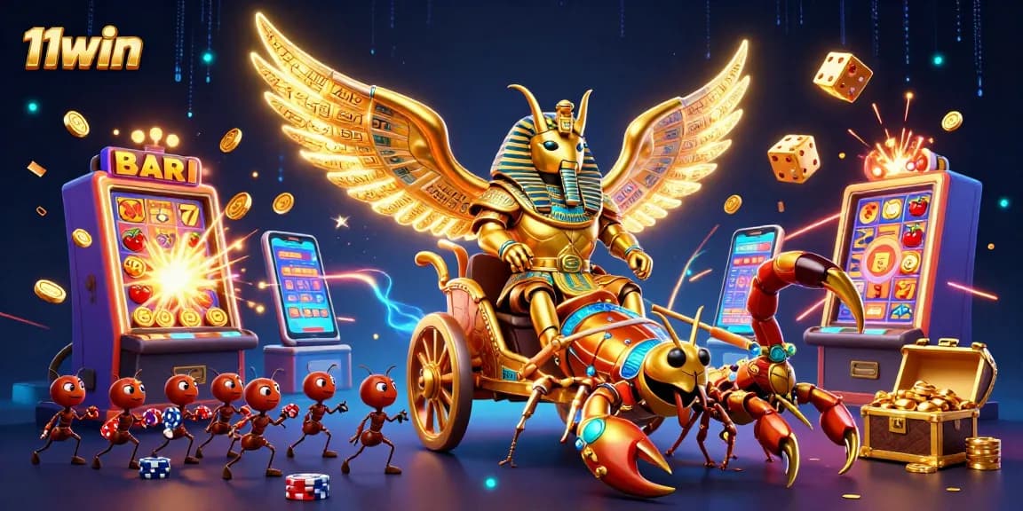 Experience the thrill of 11win with a vibrant casino-themed digital illustration showcasing characters and game elements.