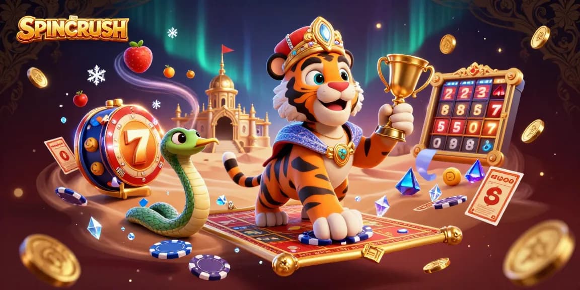 SPINCRUSH engages players with dynamic slot games amid a vibrant casino setting.