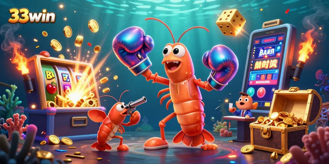 Experience thrilling wins at 33win with a dynamic casino scene featuring vibrant characters and lively gaming elements.