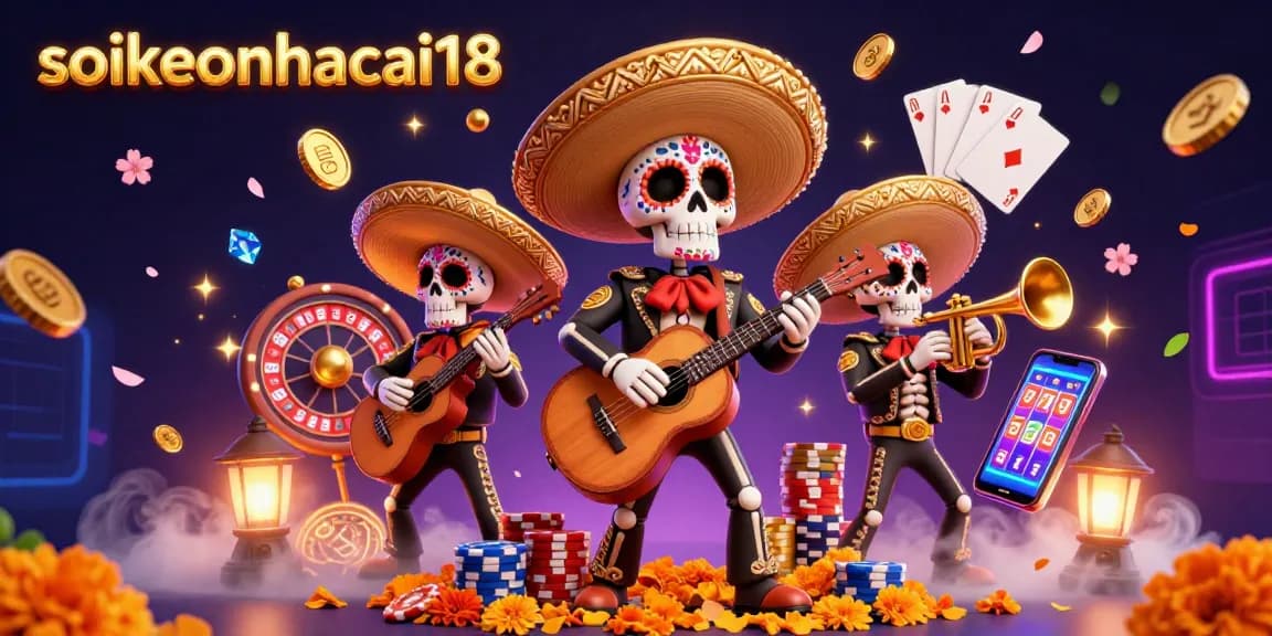 Engage in exciting gameplay with soikeonhacai18, featuring 3D cartoon mariachi characters amidst golden coins and vibrant gambling elements.