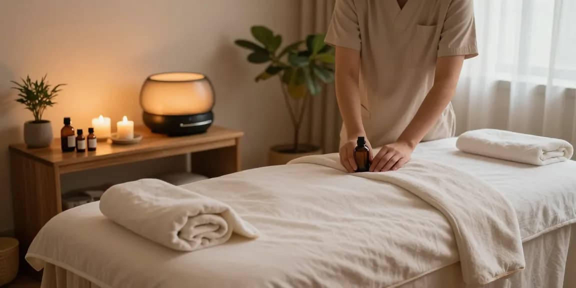 Experience relaxation with 안산출장마사지 in a tranquil therapy room filled with soothing elements.