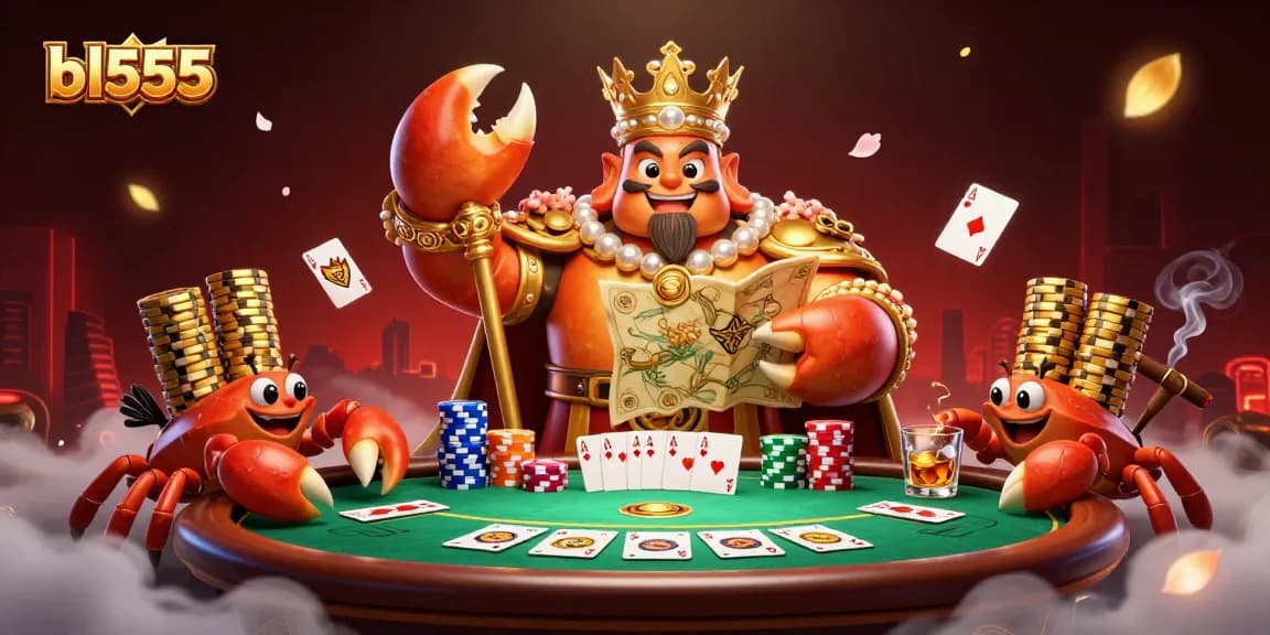 Play exciting poker at bl555 with a splendid golden crab emperor and vibrant poker elements.
