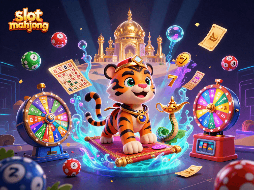 Spin the slot mahjong reels with vibrant colors in this dynamic 3D illustration showing excitement.