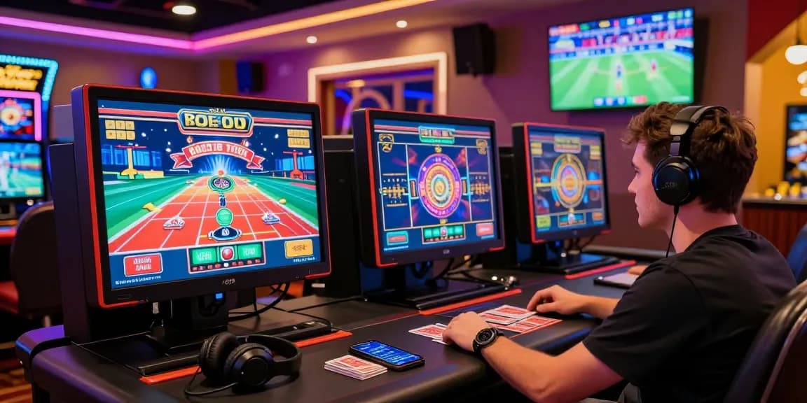 Engaging online casino experience at https://brcs.co.uk with multiple screens showcasing vibrant games and live dealers.