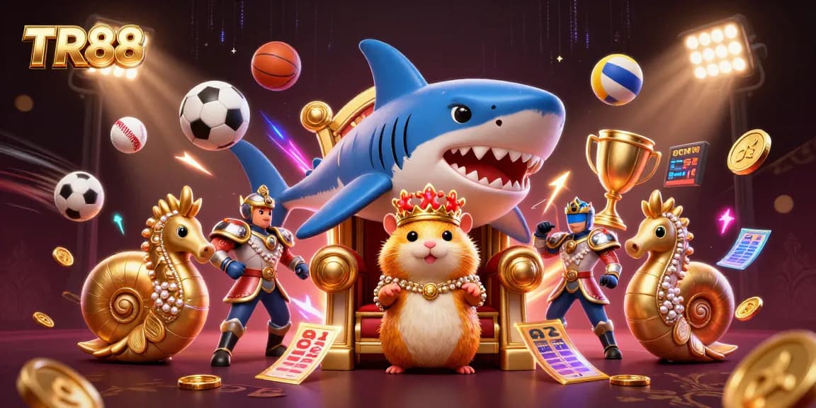 Experience the excitement of TR88 with a vibrant, dynamic casino-themed illustration featuring a fierce hamster king.
