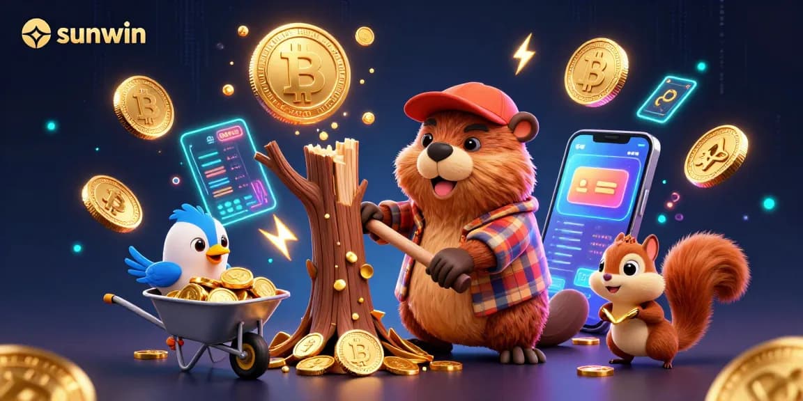 Engage with Sunwin's exciting gaming atmosphere featuring golden coins and vibrant characters.