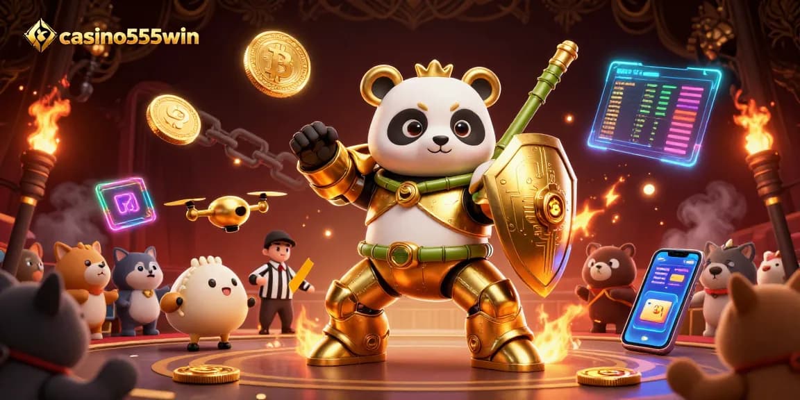 Engage in thrilling action with casino555win's vibrant 3D casino scene showcasing dynamic gameplay and crypto elements.