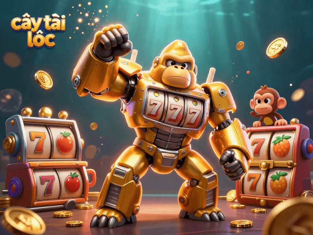 Experience the excitement of cây tài lộc with dynamic slot reels and golden gorilla mech gameplay.