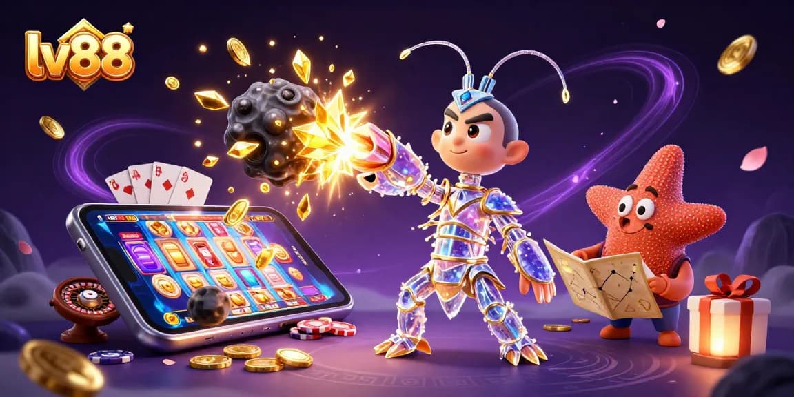 Discover the vibrant world of lv88 with exciting games and dynamic visuals featuring slot mechanics and energetic characters.
