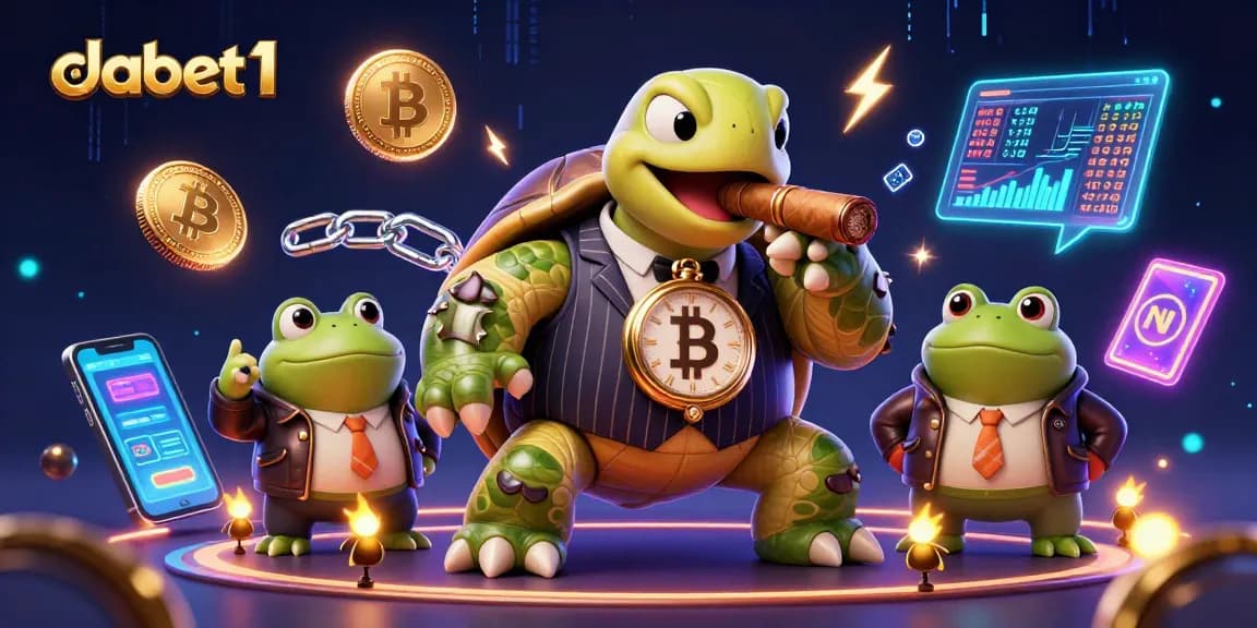 dabet1 features a 3D snapping turtle mobster style in a vibrant casino themed scene.