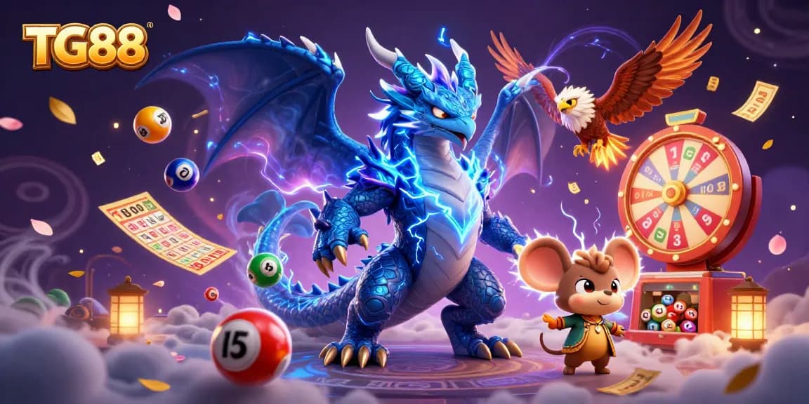 Experience thrilling gameplay with TG88, featuring a dynamic illustration of a thunder dragon and lightning elements.