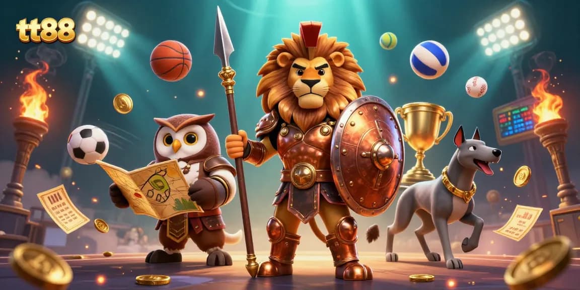 Experience thrilling sports betting with tt88 in this vibrant 3D casino illustration.