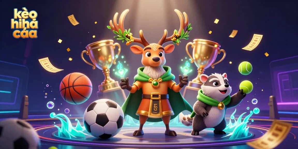 Engage with kèo nhà cái in a dynamic sports betting 3D scene highlighting vibrant characters and game elements.