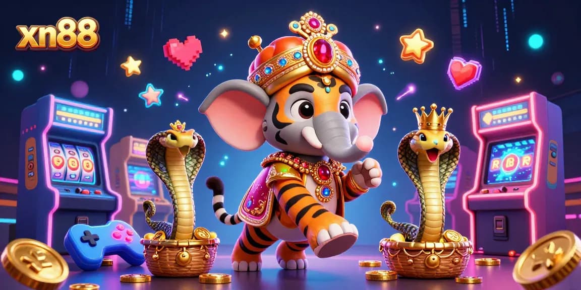 Engage with xn88 through vibrant 3D casino illustration featuring exotic characters, arcade elements, and gameplay excitement.