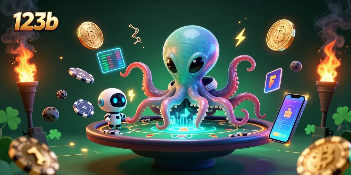 Engage in thrilling games at 123b with a vibrant scene featuring an alien octopus at a poker table.