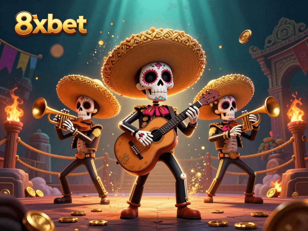 Experience thrilling betting at 8xbet with a vibrant 3D mariachi band and casino elements