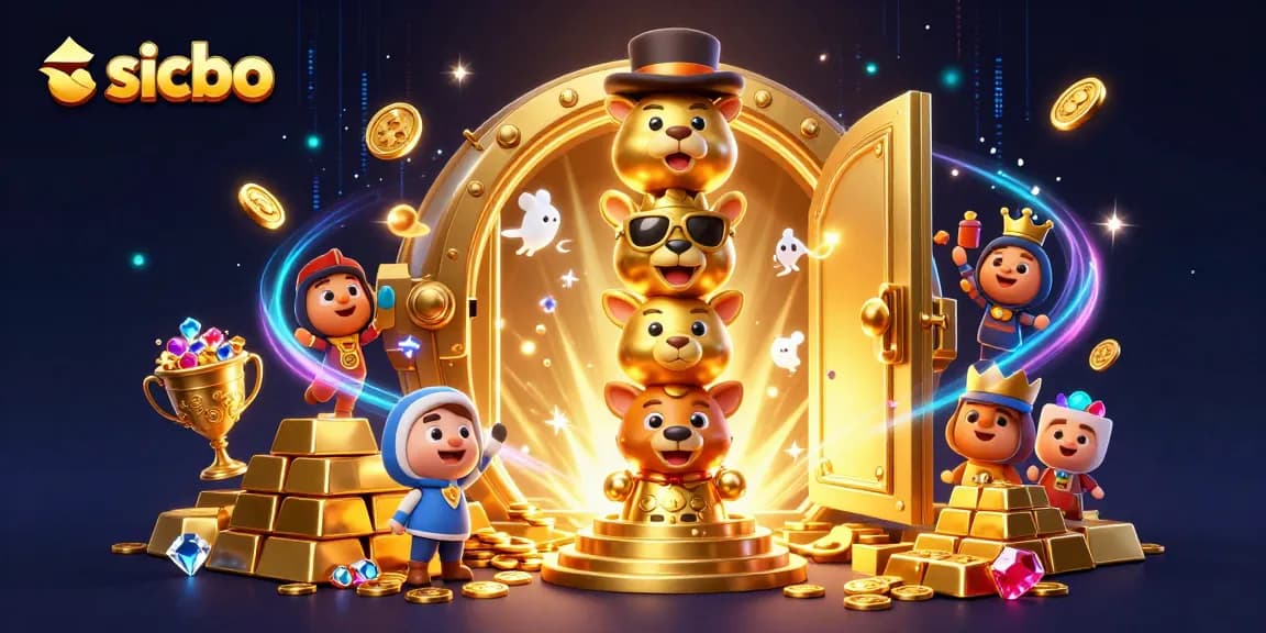 Engage in the excitement of sicbo with this vibrant 3D illustration highlighting a golden totem pole and treasure elements.