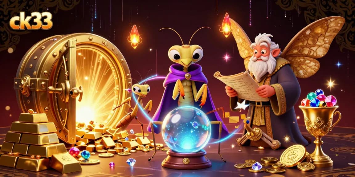Engage with ck33 gaming treasures through a mystical scene filled with vibrant casino elements.