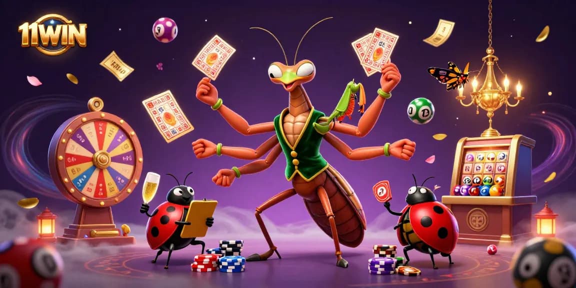 Engage with the exciting world of 11WIN, featuring a vibrant casino scene with lively characters.